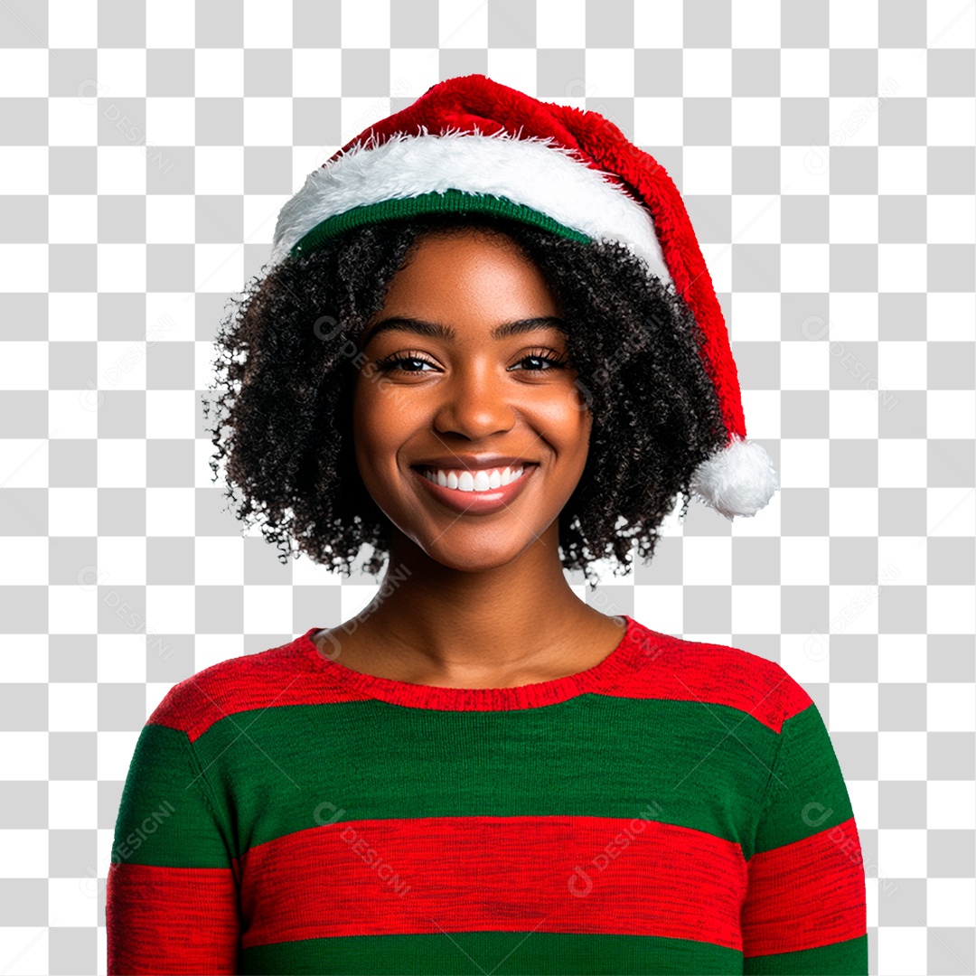 Mulher com Gorro de Natal PNG Transparente