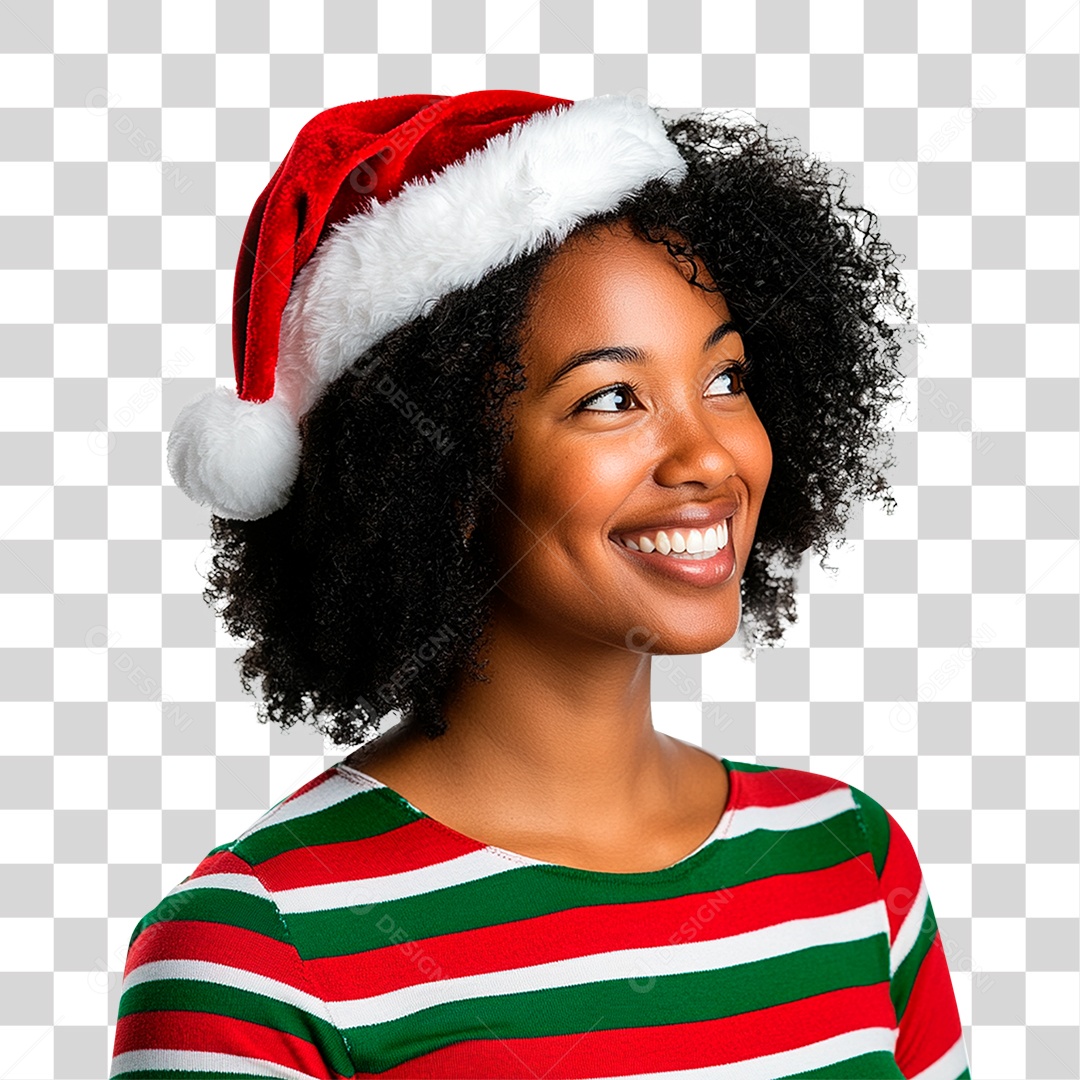 Mulher com Gorro de Natal PNG Transparente