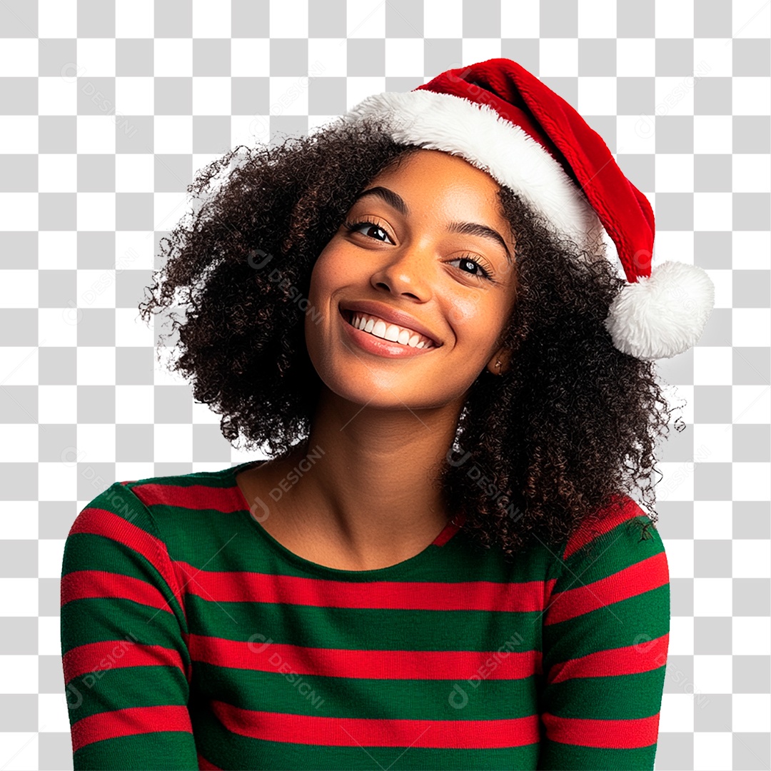 Mulher com Gorro de Natal PNG Transparente