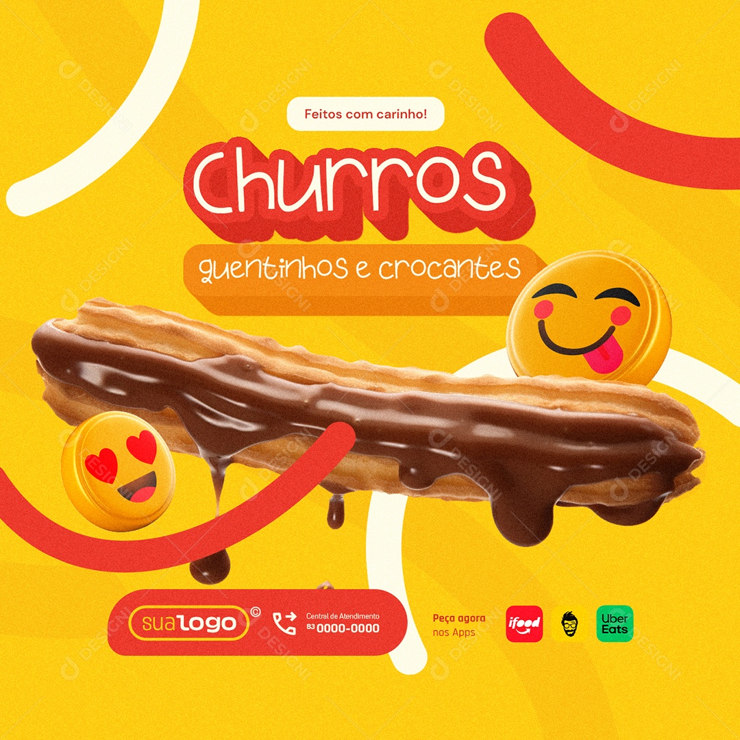 Churros Quentinhos e Crocantes Social Media PSD Editável