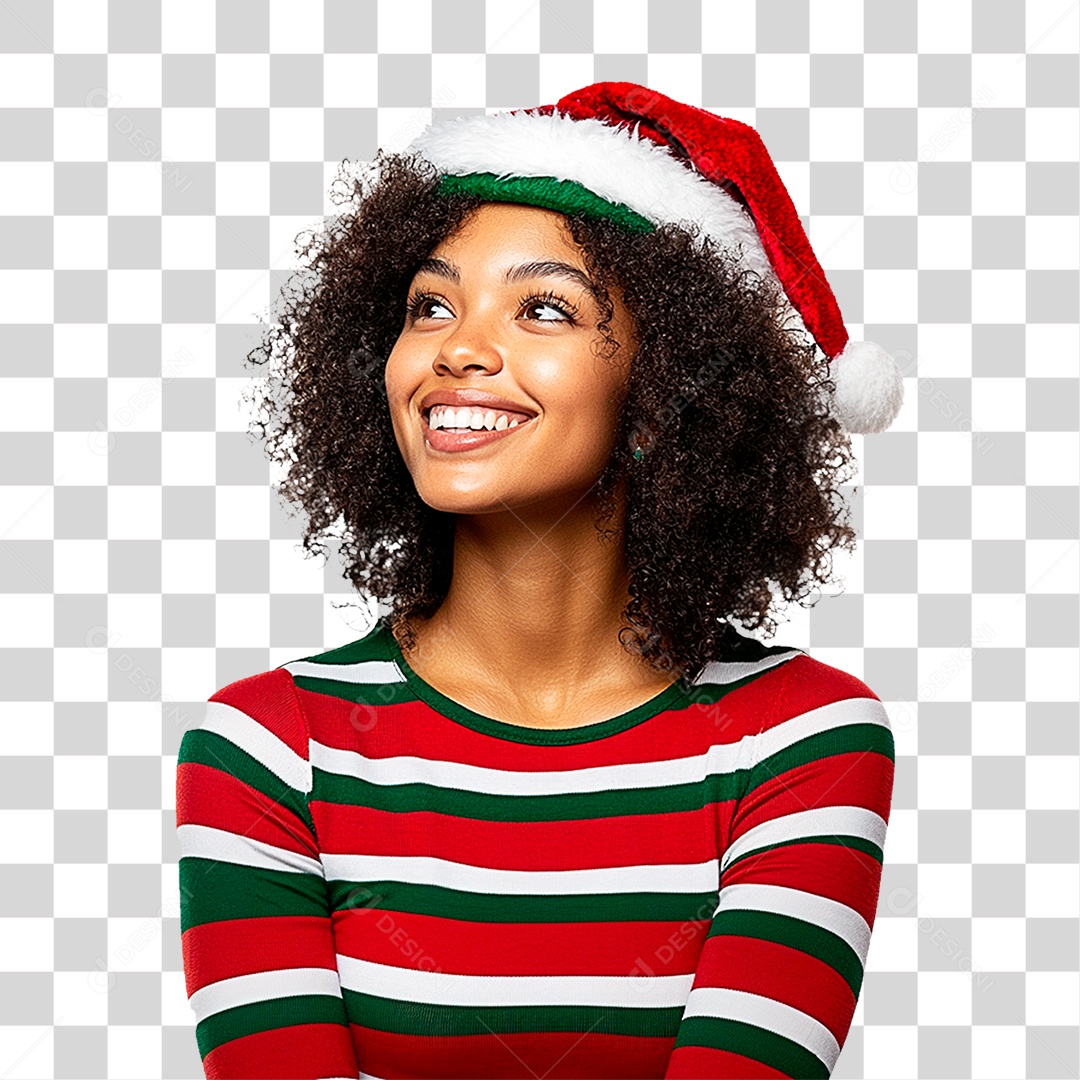 Mulher com Gorro de Natal PNG Transparente