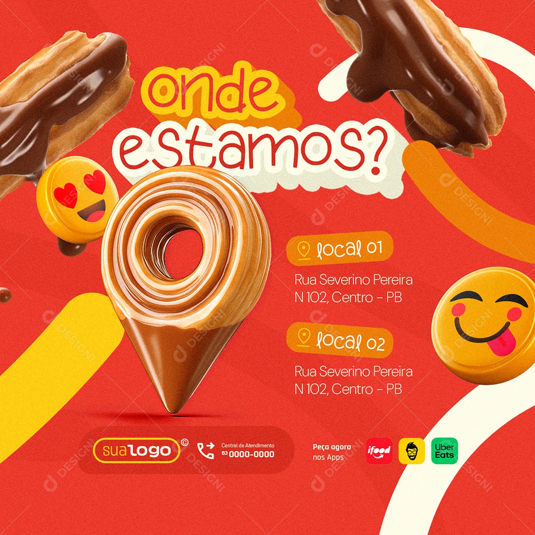 Churros Onde Estamos Social Media PSD Editável