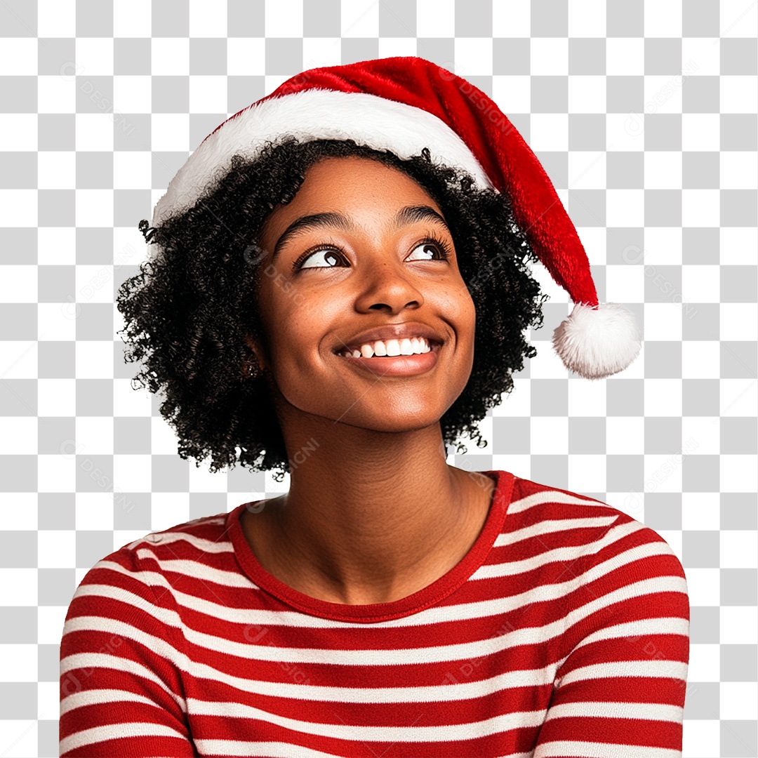 Mulher com Gorro de Natal PNG Transparente