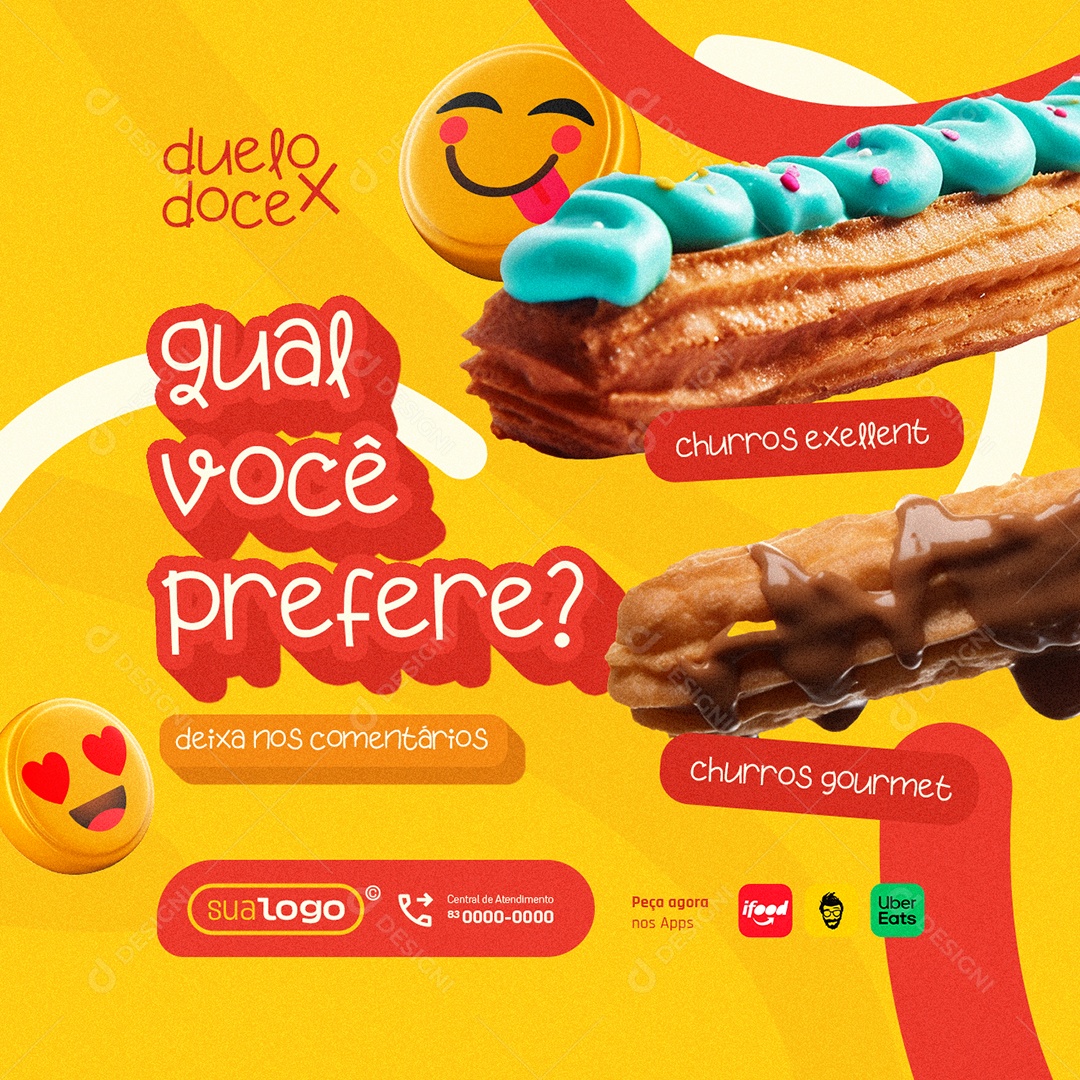 Churros Duelo Doce Qual Você Prefere Social Media PSD Editável