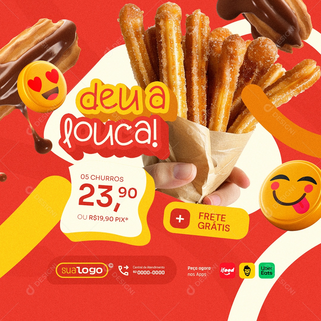 Churros Deu a Louca Frete Grátis Social Media PSD Editável