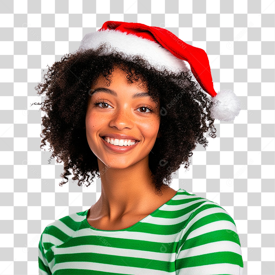 Mulher com Gorro de Natal PNG Transparente