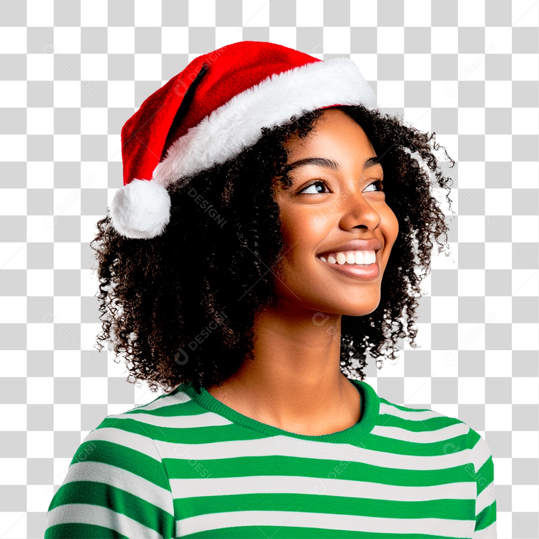 Mulher com Gorro de Natal PNG Transparente