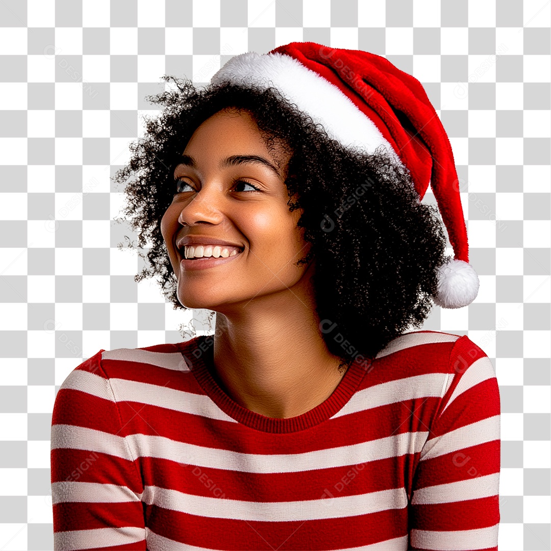 Mulher com Gorro de Natal PNG Transparente