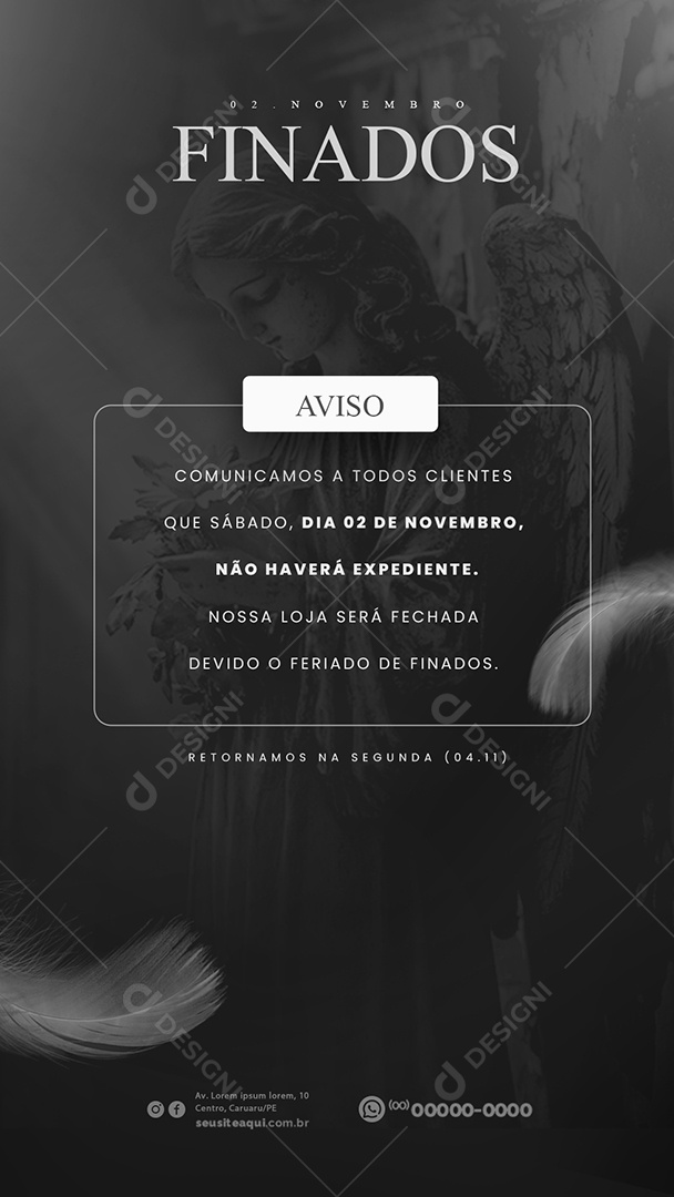 Social Media Story Comunicado Feriado Dia de Finados PSD Editável
