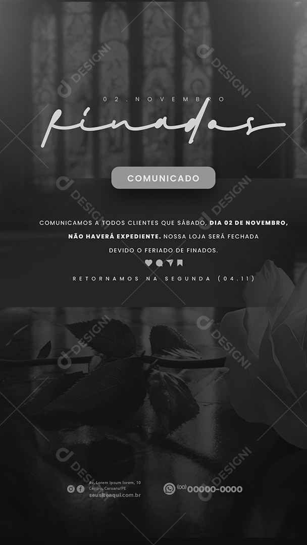 Story Comunicado Feriado Dia de Finados Social Media PSD Editável