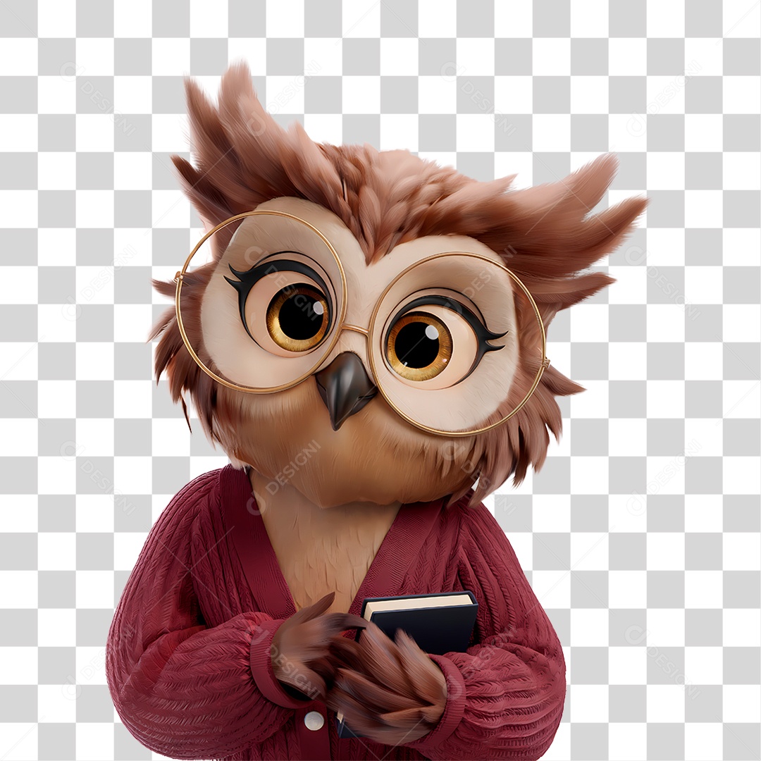 Mascote 3D Coruja PNG Transparente