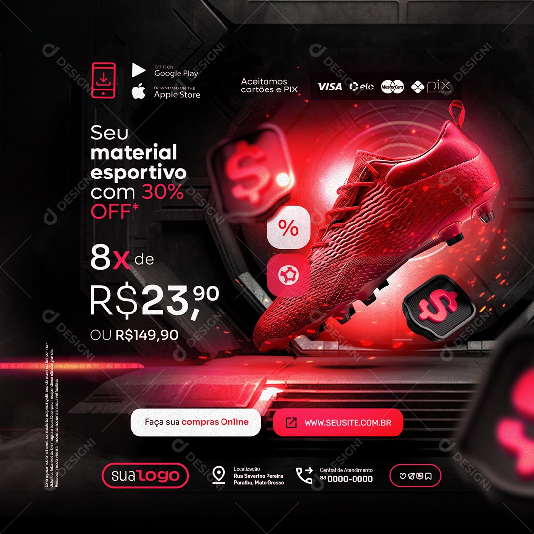 Black Friday Materiais Esportivos Chuteira Social Media PSD Editável