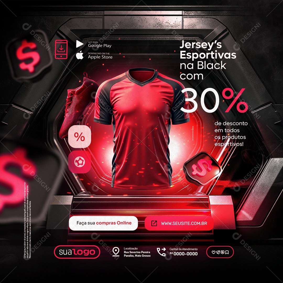 Black Friday Materiais Esportivos Jerseys Esportivas Social Media PSD Editável