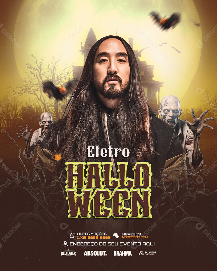 Flyer Halloween Eletro Social Media PSD Editável