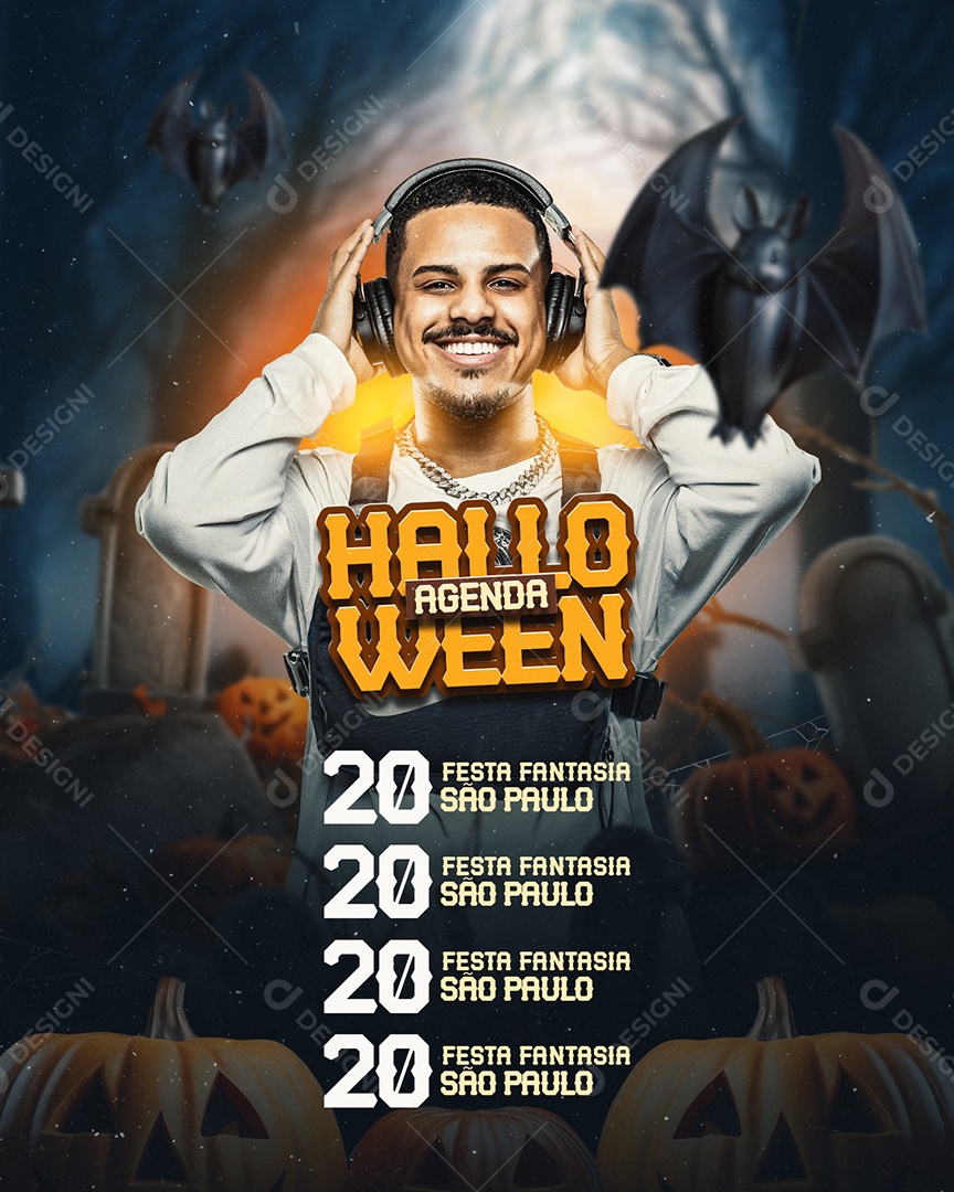 Flyer Halloween Agenda Social Media PSD Editável