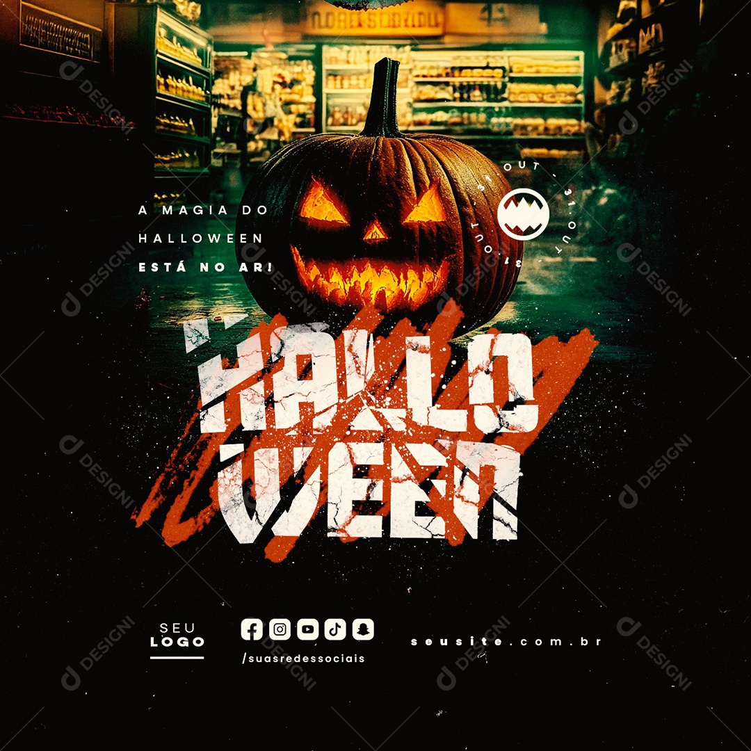 Dia de Halloween 31 de Outubro A Magia Está no Ar Social Media PSD Editável