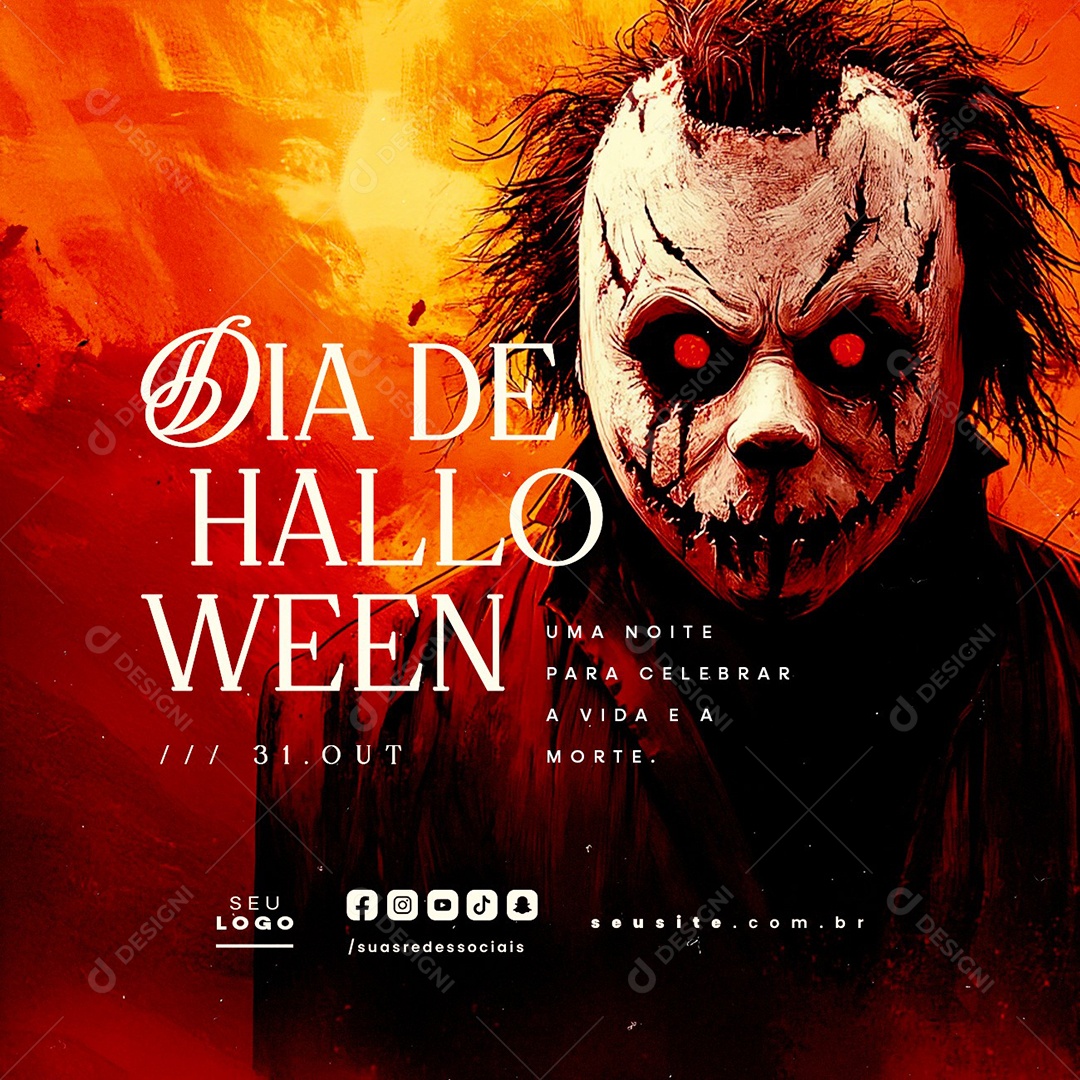 Dia de Halloween 31 de Outubro Celebrar a Vida e a Morte Social Media PSD Editável