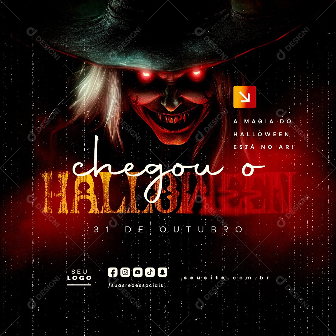 Dia das Bruxas 31 de Outubro Chegou o Halloween Social Media PSD Editável