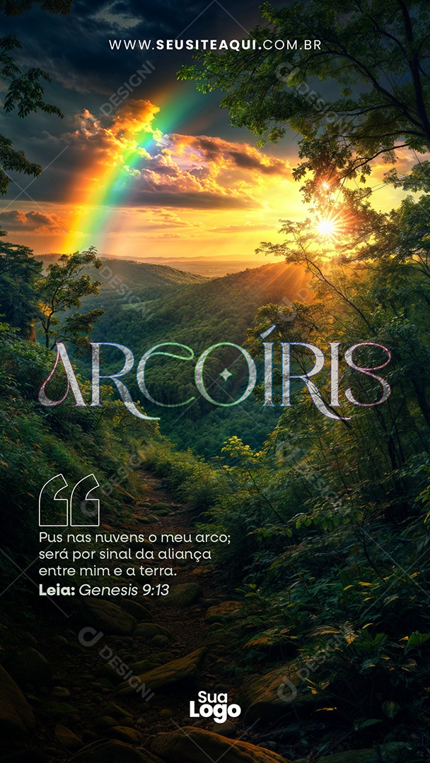 Story Frase Motivacional Bíblica Arcoíris Social Media PSD Editável