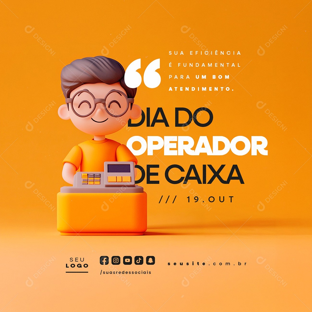 Dia do Operador de Caixa 19 de Outubro Social Media PSD Editável