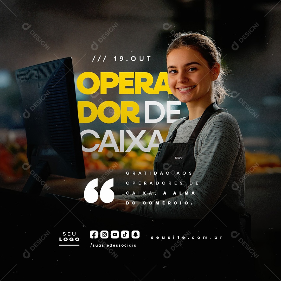 Dia do Operador de Caixa 19 de Outubro Gratidão Social Media PSD Editável