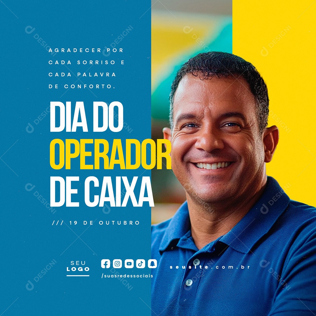 Dia do Operador de Caixa 19 de Outubro Social Media PSD Editável
