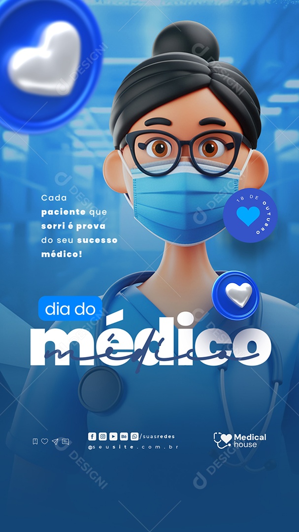 Story Social Media Dia do Médico 18 de Outubro PSD Editável