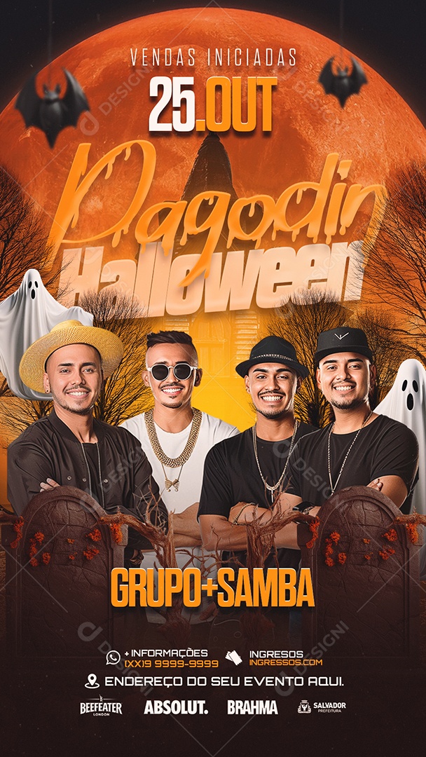 Flyer Halloween pagodin Shows Social Media PSD Editável