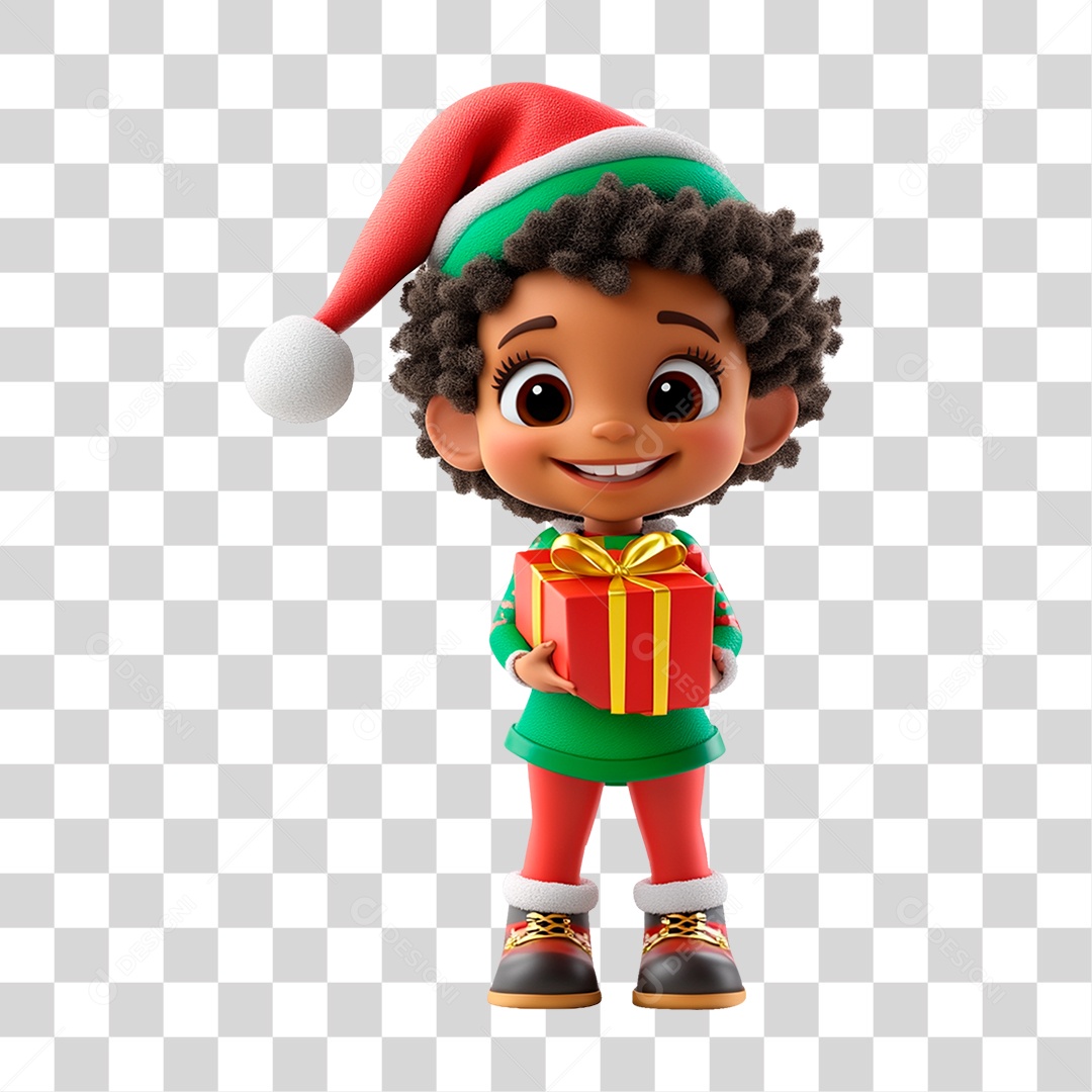 Criança com Fantasia de Natal e Presente PNG Transparente