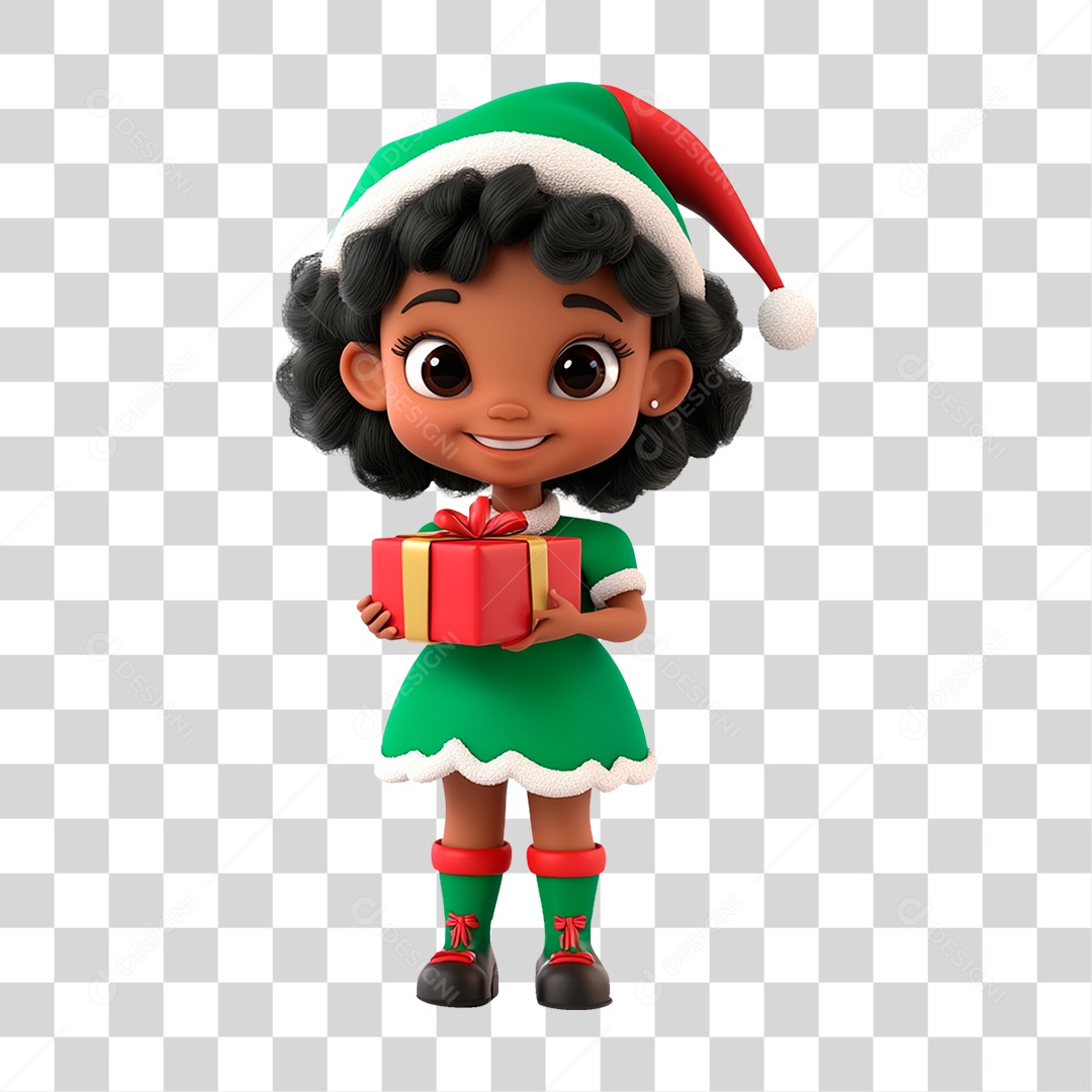 Criança com Fantasia de Natal e Presente PNG Transparente