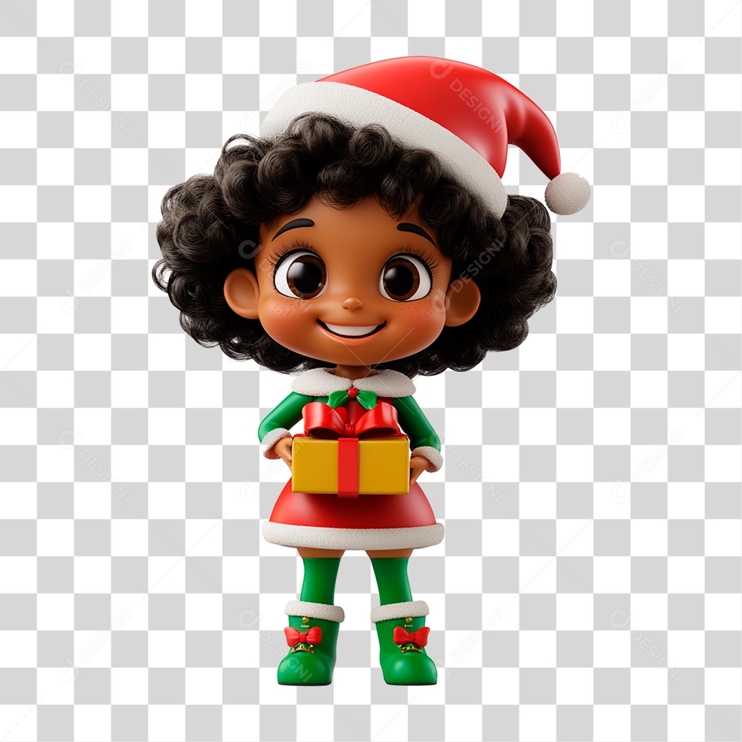 Criança com Fantasia de Natal e Presente PNG Transparente