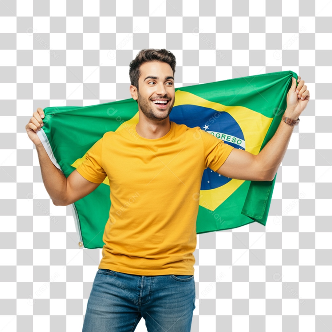 Homem com Camisa Amarela Dia da Proclamação da Republica PNG Transparente