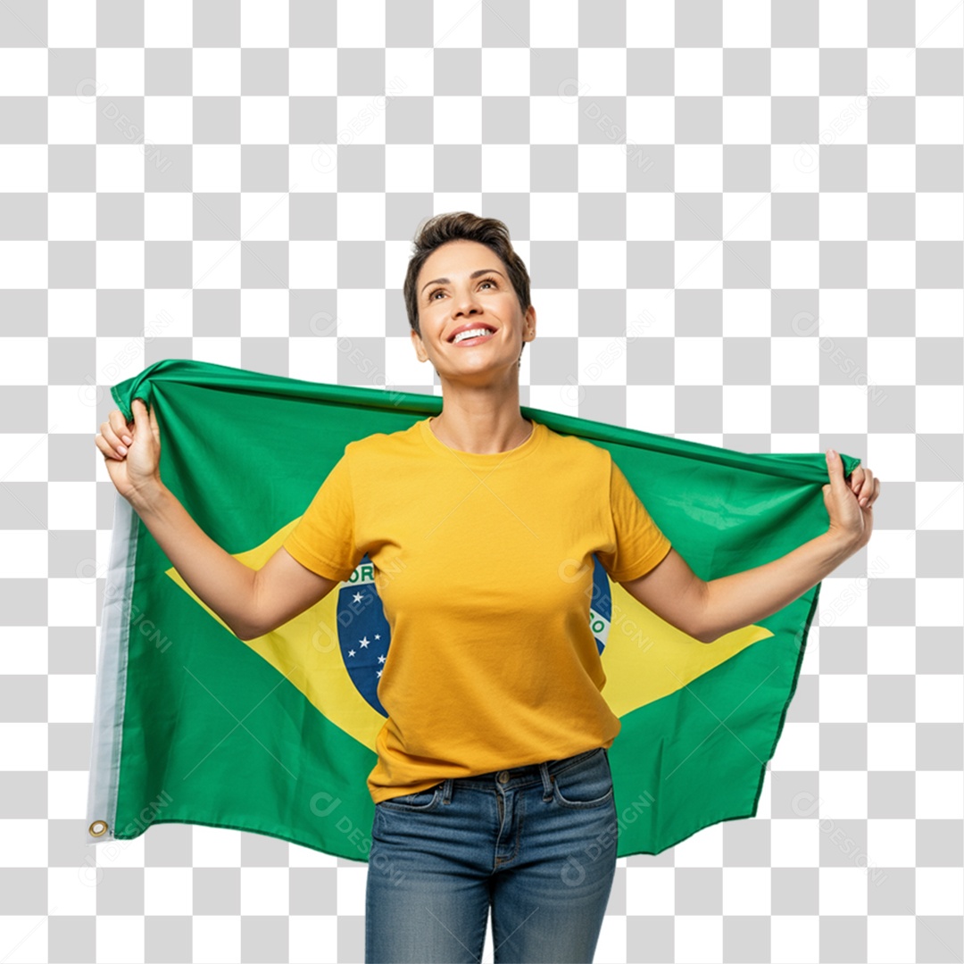 Mulher com Camisa Amarela Dia da Proclamação da Republica PNG Transparente