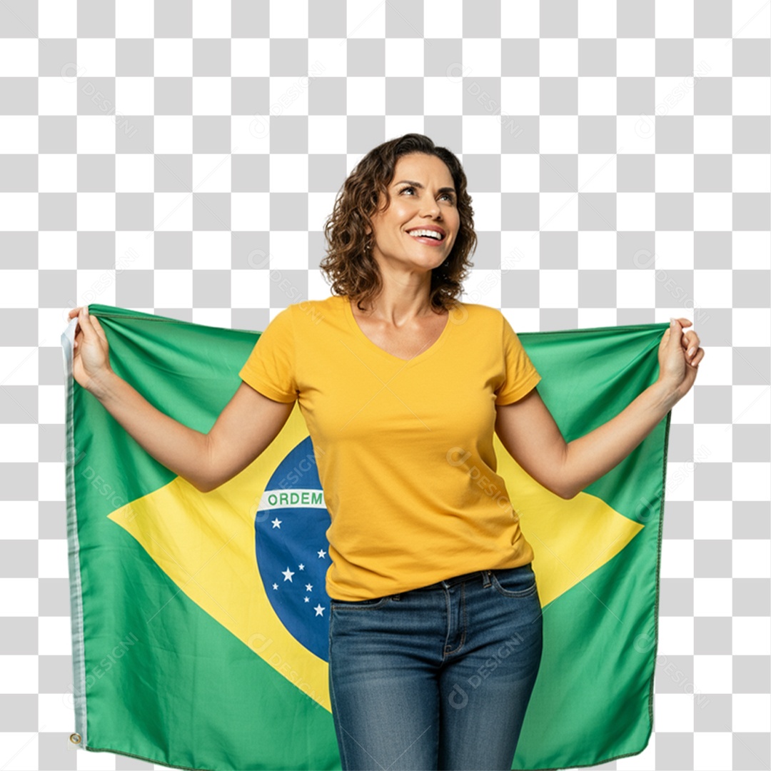 Mulher com Camisa Amarela Dia da Proclamação da Republica PNG Transparente