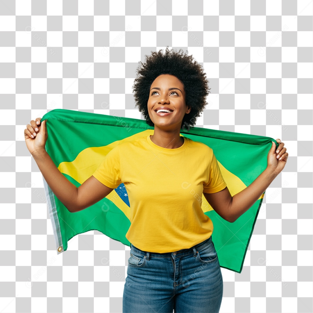 Mulher com Camisa Amarela Dia da Proclamação da Republica PNG Transparente