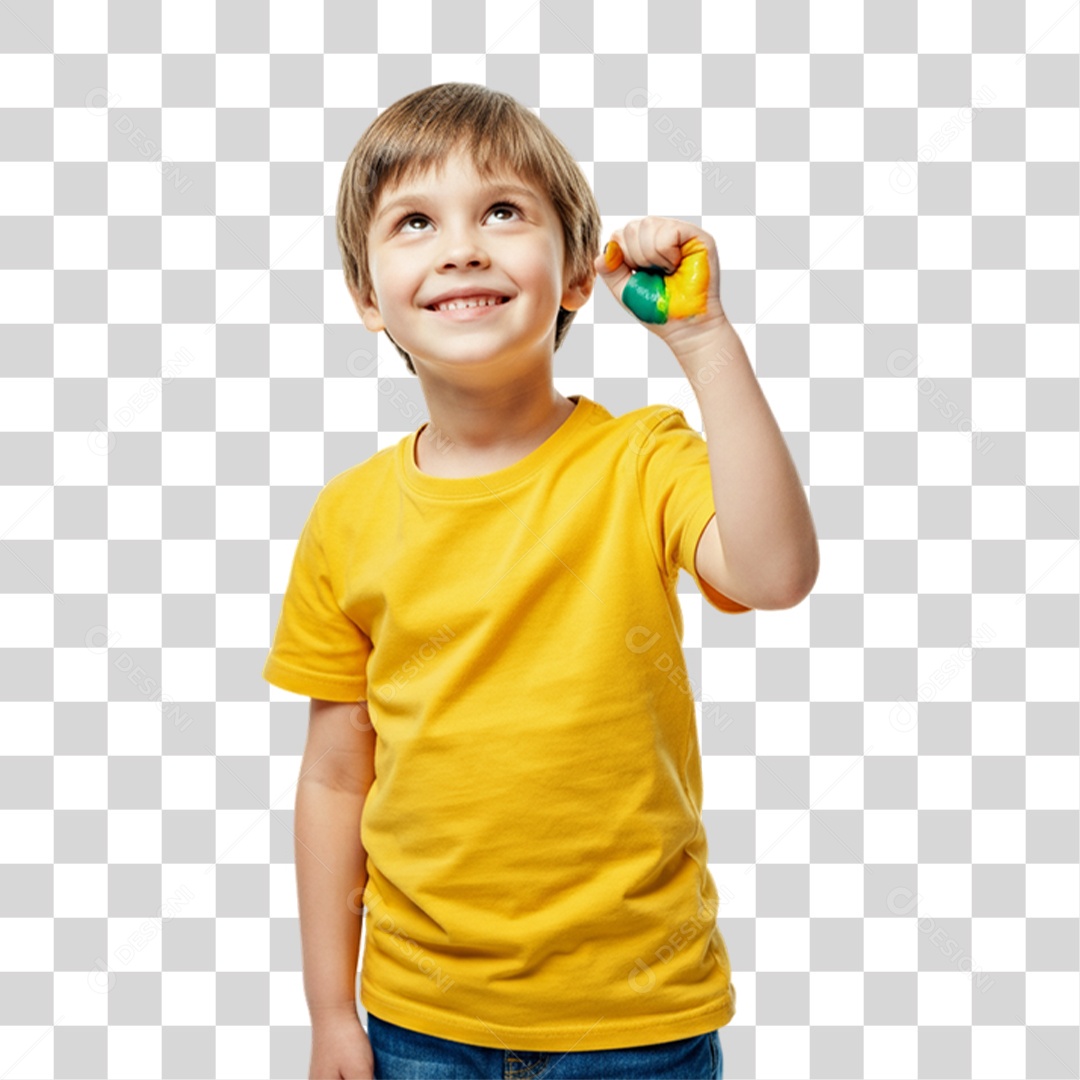 Criança com Camisa Amarela Dia da Proclamação da Republica PNG Transparente