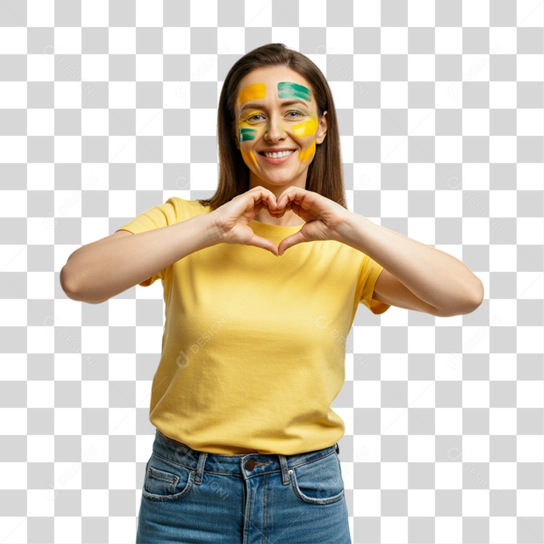 Mulher com Camisa Amarela Dia da Proclamação da Republica PNG Transparente