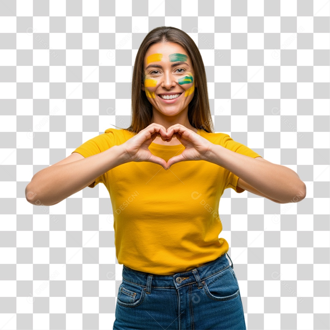 Mulher com Camisa Amarela Dia da Proclamação da Republica PNG Transparente