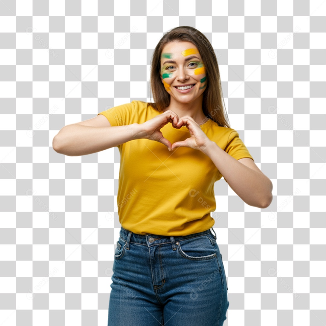 Mulher com Camisa Amarela Dia da Proclamação da Republica PNG Transparente