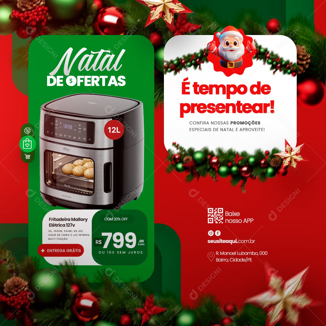 Lojas Natal De Ofertas é Tempo de Presentear Social Media PSD Editável