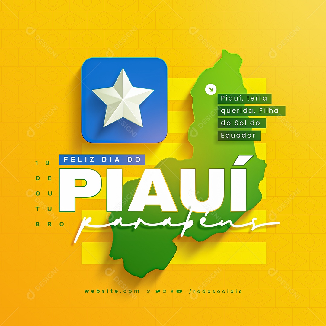 Dia do Piauí 19 de Outubro Parabéns Social Media PSD Editável