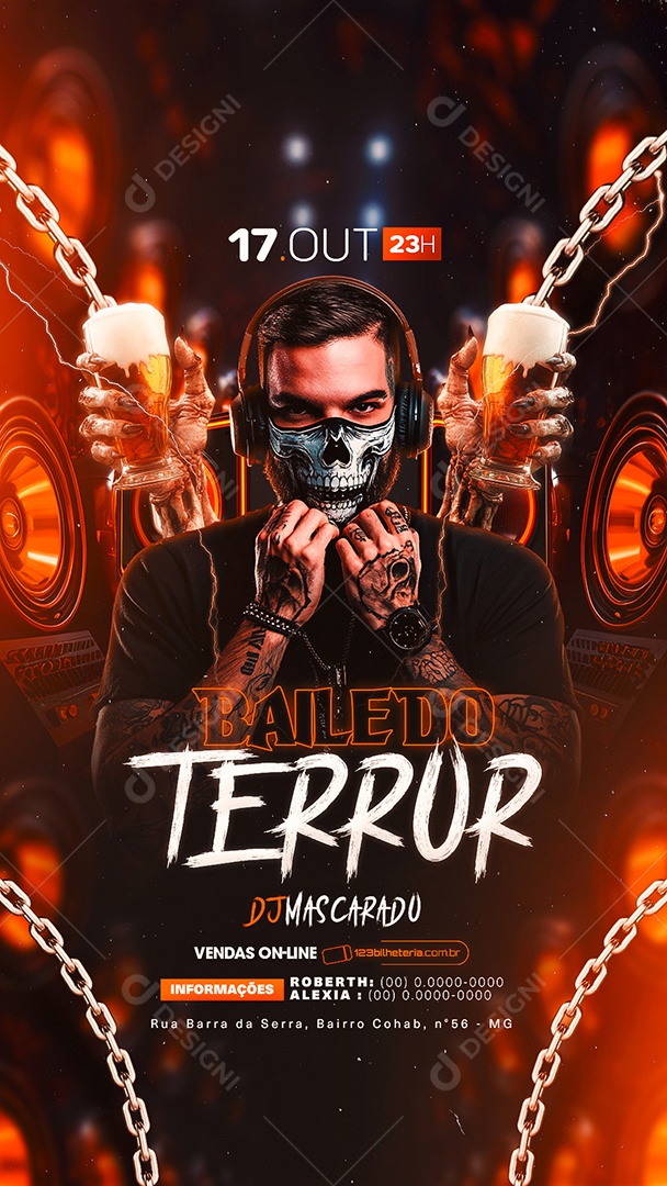 Story Flyer Halloween Baile Do Terror Social Media PSD Editável