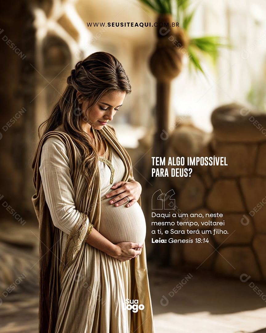 Tem algo Impossível para Deus Frase Motivacional Bíblica Social Media PSD Editável