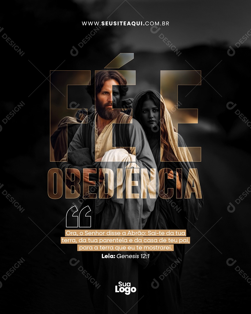 Fé e Obediência Frase Motivacional Bíblica Social Media PSD Editável