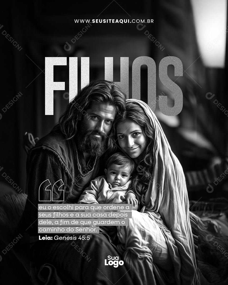 Filhos Frase Motivacional Bíblica Social Media PSD Editável