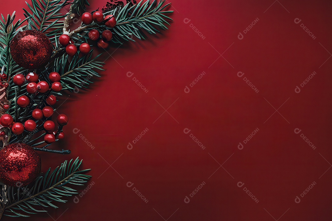 Background with Christmas ornaments for happy Christmas text writing