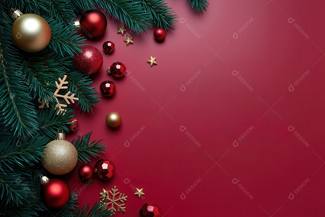 Background com enfeites natalinos para escrita de texto feliz natal.