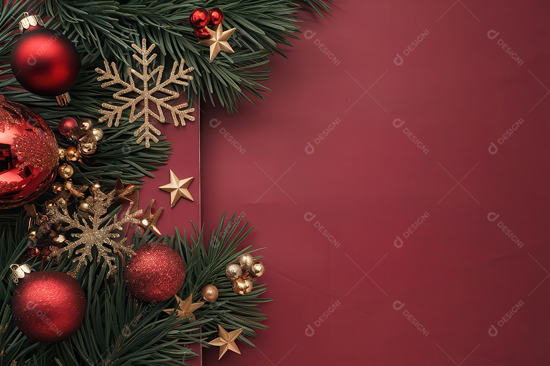 Background with Christmas ornaments for happy Christmas text writing