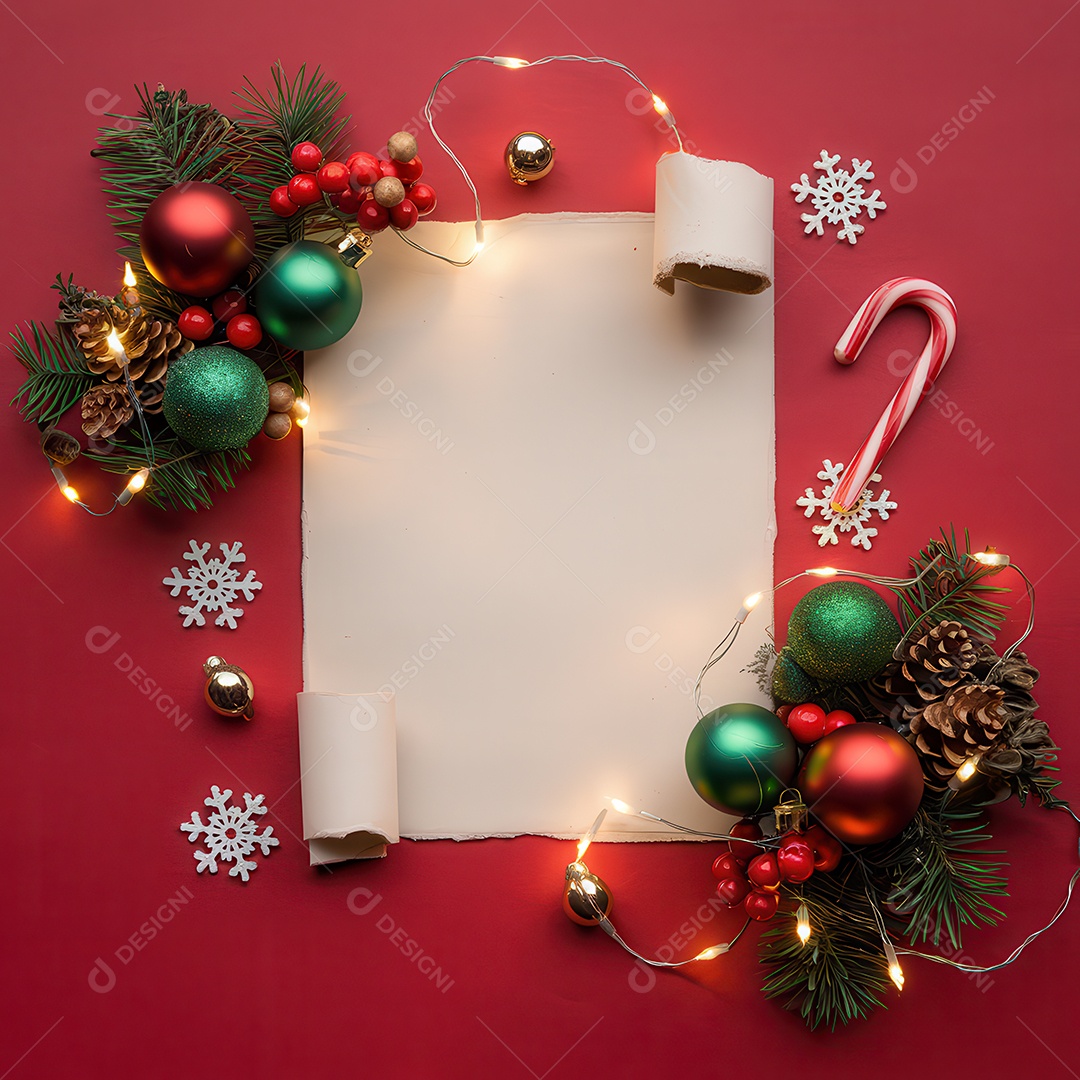 Background com enfeites natalinos para escrita de texto feliz natal.