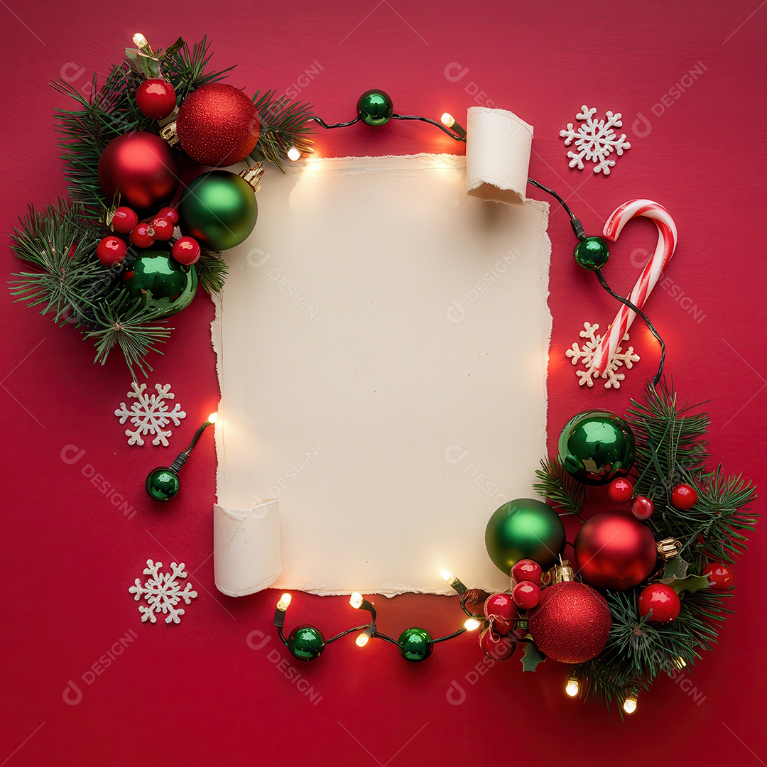 Background com enfeites natalinos para escrita de texto feliz natal.